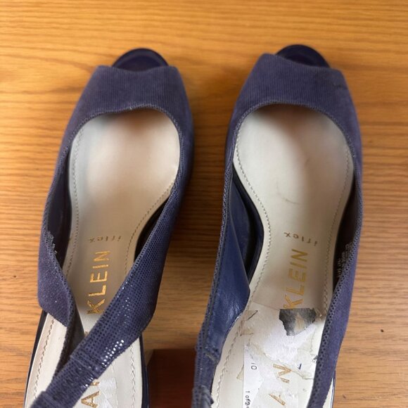Anne Klein Size 10M Iflex Leather Upper Navy Peep Toe Slingback Heels - Picture 10 of 12